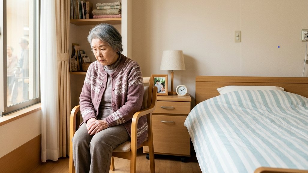 部屋で一人過ごす入居者